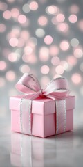 Wall Mural - Pink gift box with matching bow on white background, perfect for celebrations and gift-giving themes.