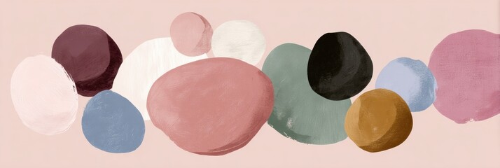 Fototapete - Abstract Art Sticker Shapes Layered on Soft Pink Background Create a Modern and Soothing Aesthetic Ideal for Creative Spaces or Home Decor