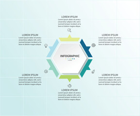 Fototapete - Business infographic template. 6 Step timeline journey. Process diagram, Infographic elements vector illustration.