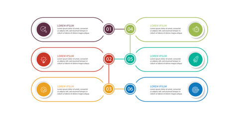 Fototapete - Business infographic template. 6 Step timeline journey. Process diagram, Infographic elements vector illustration.	