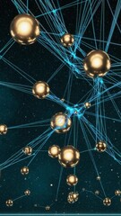 Wall Mural - a cluster of gold spheres are suspended in a blue background
