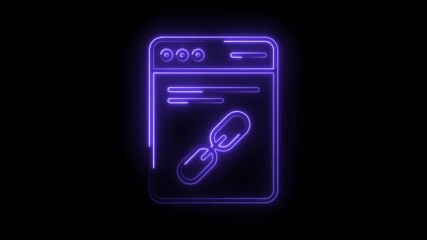 Neon webpage link icon animation for website and app development concepts