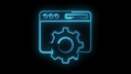 Neon website settings panel with cog icon glowing on dark background