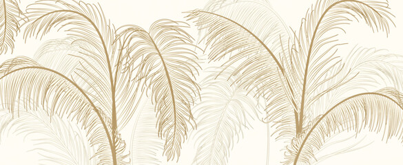 Wall Mural - tropical art background with leaves of exotic plants hand drawn in line style. botanical banner for 