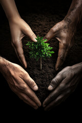 Wall Mural - image hands plant veins texture soil