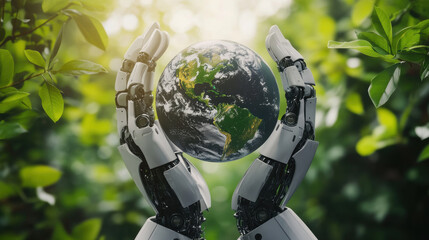 Wall Mural - robot hands earth foliage image detail