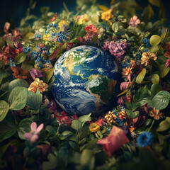 Wall Mural - portrayal earth flowers oceans landmasses surrounded