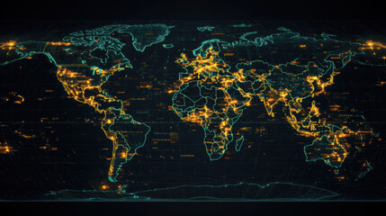 Wall Mural - map world night lights background digital