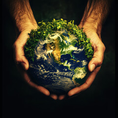 Wall Mural - human hands foliage background details continents