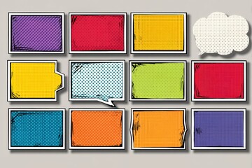 Leinwandbilder - Colorful Comic-Style Sticker Pack Featuring Halftone Shadows and an Empty Center Space for Customization
