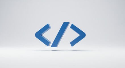 Blue Code Icon, 3D Render of Programming Symbols: Software Development, Web Design