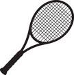 © MdSojib - Tennis racket with ball. Icon of racquet for court. Logo of tennis rocket and ball isolated on white background. Sport equipment for game, match, competition. Silhouette for club of badminton. Vector