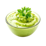 pesto sauce and fresh basil, green goddess dressing isolated image on white or transparent Background