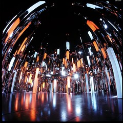 Wall Mural - the image captures a futuristic indoor space with a curved, domed ceiling adorned with an array of r