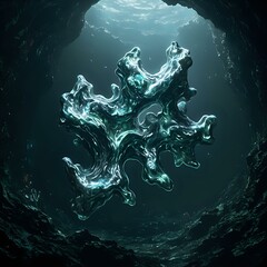 Wall Mural - the image presents an abstract underwater scene, featuring a translucent, organic-looking structure 