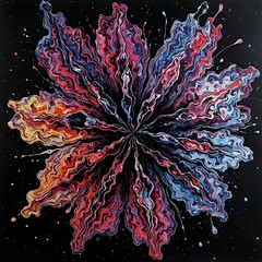 Wall Mural - the image presents a vibrant abstract painting of a flower-like shape, with swirling, multicolored l