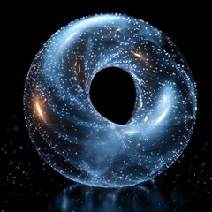 Wall Mural - 3D holographic wireframe object spinning in black void,generative ai illustration