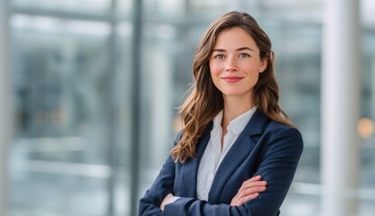 Aufkleber - Confident Young Professional Woman in Business Attire With Arms Crossed, Representing Leadership and Corporate Success in the Workplace : Generative AI