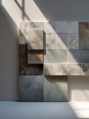 Leinwandbilder - Ceramic Tile Palette Arranged on Light Surface With Open Upper Zone Highlighting Texture and Pattern in Modern Interior Design