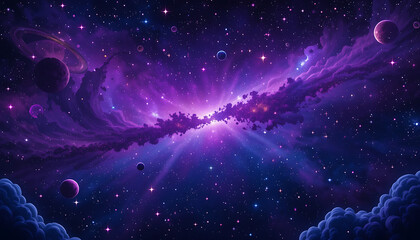 Deep space galaxy sky with bright stars and blue nebula light