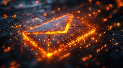 A glowing orange email icon embedded on a circuit board, representing digital communication.