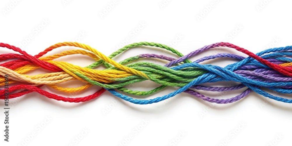 Interconnected threads in various colors form a strong and cohesive ...
