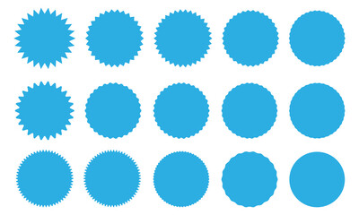 sunburst sticker shapes. rounded starburst zigzag badge, spiky oval, circle and star shaped price ta