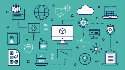 Internet computer stroke icon collection including modern digital network illustrations for online platforms, internet-based applications, and data technology interfaces