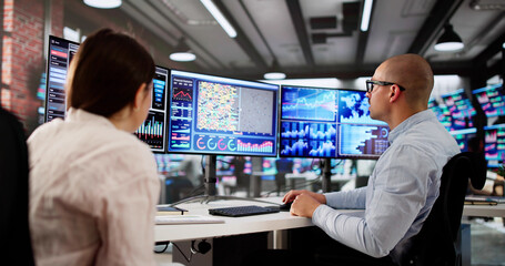 Poster - Man And Woman Analyzing Financial Data