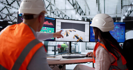 Fototapete - Young Engineer Mapping Out Machinery Layout