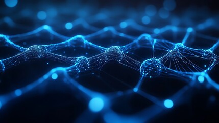 Aufkleber - Abstract Blue Glowing Network Structure on Dark Backdrop, Molecular Link Design