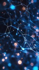 Aufkleber - Abstract Network Plexus with Glowing Spheres and Connecting Lines on Dark Blue
