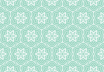 Leinwandbilder - Flower geometric pattern. Seamless vector background. White and green ornament. Ornament for fabric, wallpaper, packaging. Decorative print