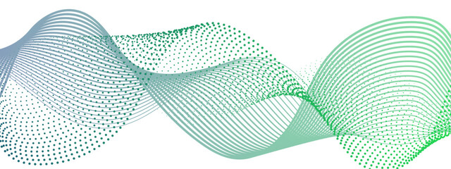 Aufkleber - Abstract modern background with flowing wave design and fine lines and halftone dots. Multiple overlapping sinusoidal curves. Spaced lines and dotted patterns and futuristic, clean, and dynamic,  tech