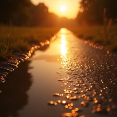 Wall Mural - sunset over the river