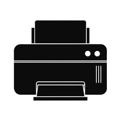 Simple black and white vector illustration of a modern office printer ready for printing documents