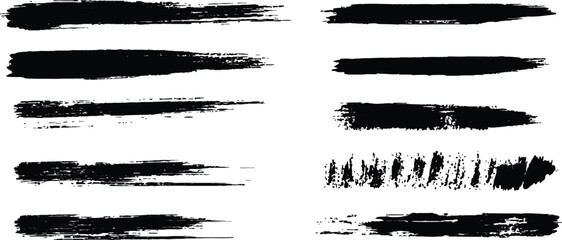 Poster - Black paint brush set of grunge black paint brush strokes. All brush strokes are isolated on white background. Set of grunge black ink brush strokes on white background. 