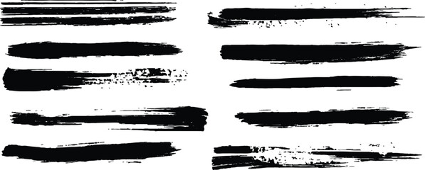 Poster - Black paint brush set of grunge black paint brush strokes. All brush strokes are isolated on white background. Set of grunge black ink brush strokes on white background. 