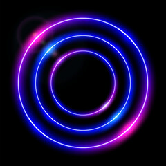 Aufkleber - abstract circle light neon glowing rings on black background, purple blue concentric laser light cir