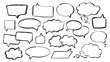 © alexdndz - Speech bubbles set of marker brush stroke texture. Doodle handwriting elements with black empty communication frames for text messages in oval, cloud, rectangle and other shapes. Illustration.