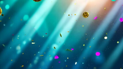 Wall Mural - Confetti Celebration under the Lights: The image shows colorful confetti floating in a lively scene, bathed in vibrant light.