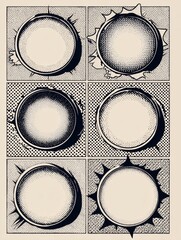 Poster - Comic-style Sticker Pack Featuring Halftone Shadows With a Blank Center Zone for Custom Designs