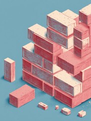 Fototapete - Brick Laying Tutorial Concept Showcasing a Stacked Arrangement of Bricks and Construction Elements, Designed for Educational Purposes and Skill Development