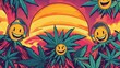 © salep - Happy Cannabis Sunset: Psychedelic Smiley Faces in Marijuana Paradise