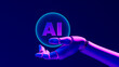 © ADDICTIVE STOCK - Robot hand displays bubble with AI message in vivid colors