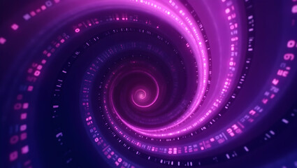 digital background violet spiral with flowing code rings radiating from the center
