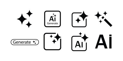 Generative AI logo icon with star and square icon. Artificial intelligence and Machine learning sign icon concept. Tools for generate from the text. Icon element for app and web.