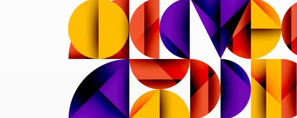 Aufkleber - Abstract geometric shapes overlap, creating vibrant color patterns. Orange, purple, red hues dominate composition. Modern design.