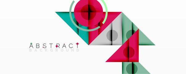 Poster - Bright geometric shapes overlap, creating modern abstract design. Teal, pink, gray colors dominate composition. Minimalist style.