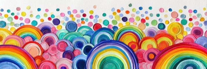 Poster - Colorful Rainbow Sticker Collage on White Paper With Bright Patterns and Vibrant Circles